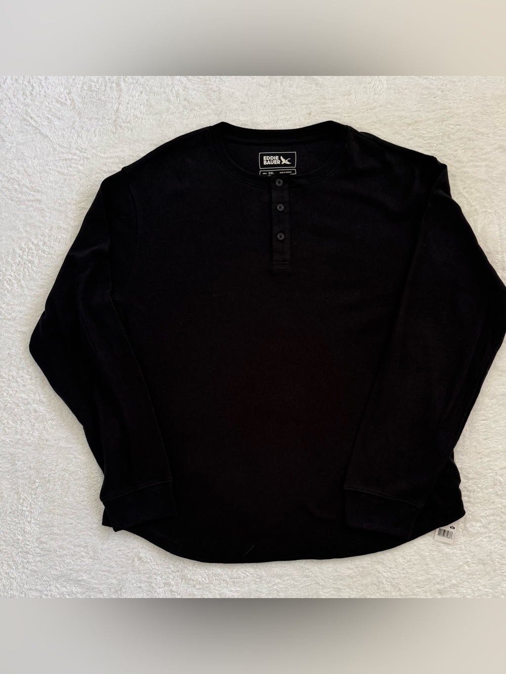 Eddie Bauer men’s black XXL Waffle Knit Henley long sleeve shirt new NWT thermal